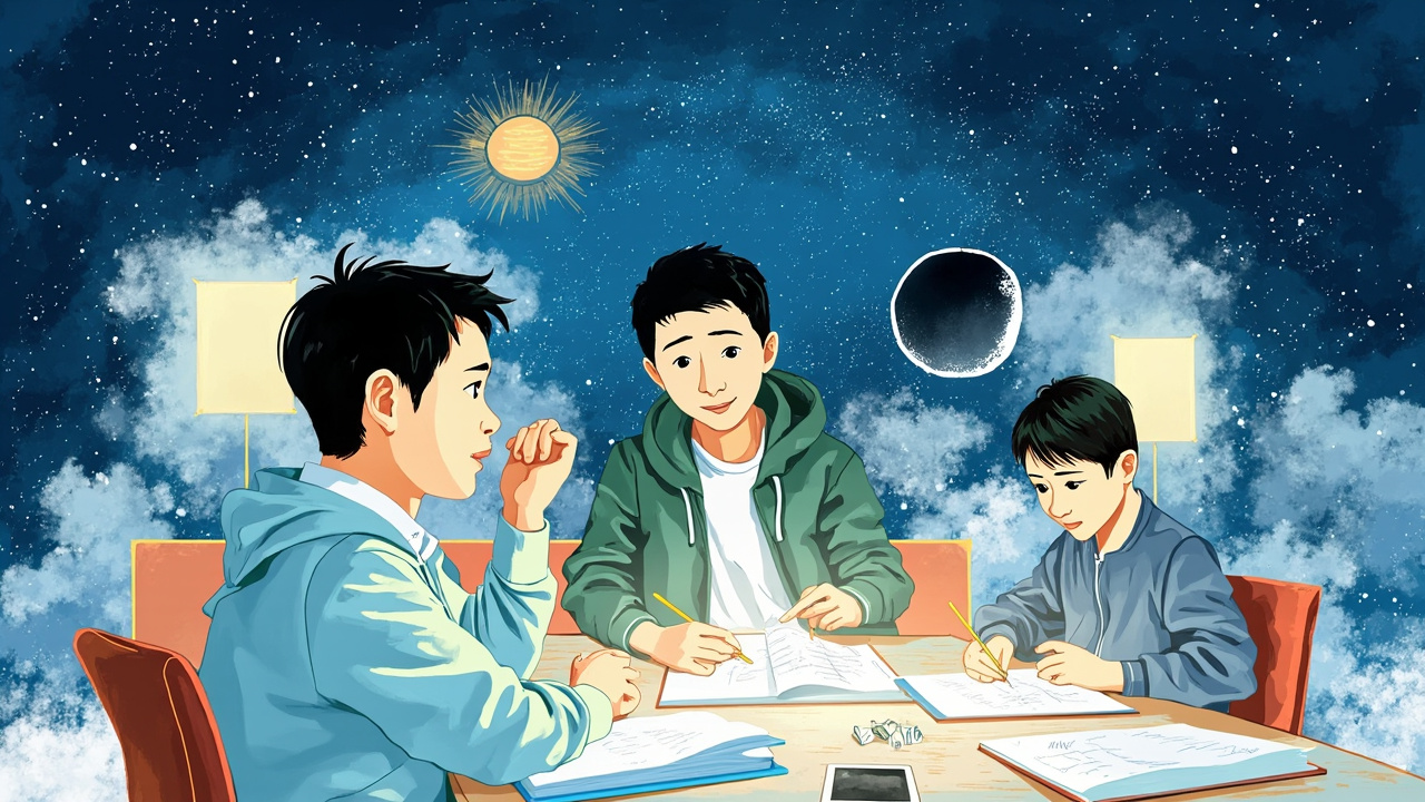 学生在台灯下熬夜补作业的场景